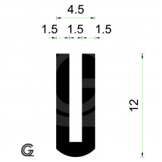 Rubber U Profile | inside size 1,5 mm | height 12 mm | thickness 1,5 mm | Per Meter